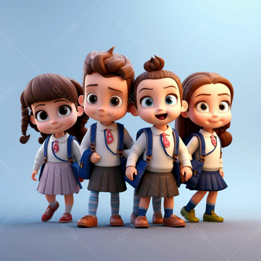 Crianças em uniforme escolar sorrindo
