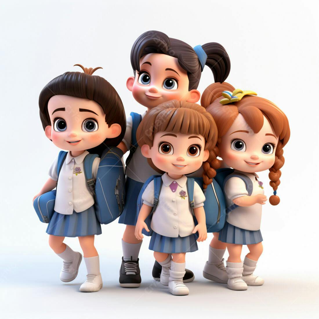 Amigas em uniforme escolar azul claro