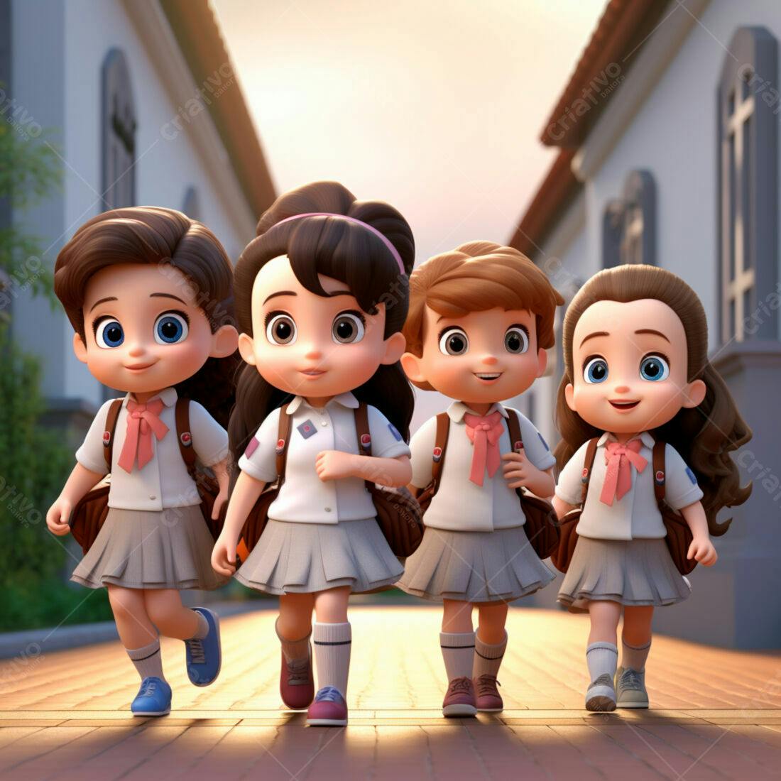 Amigas indo para escola uniforme cinza
