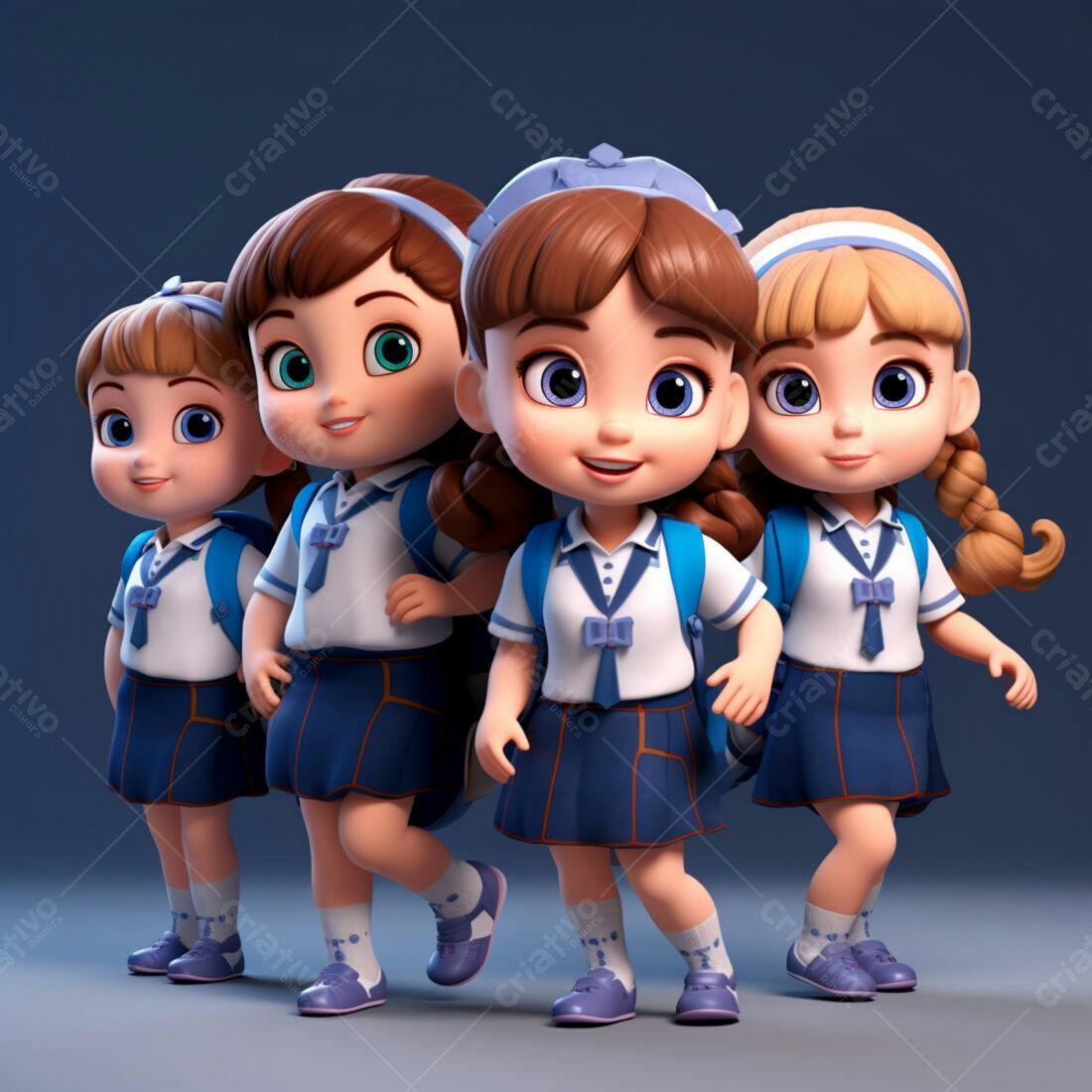 Alunas animadas indo para a escola