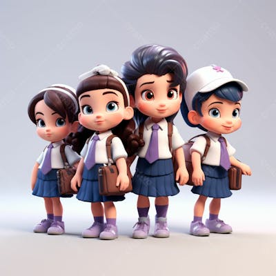 Grupo De Estudantes Com Mochila Nas Costas, 3D 15