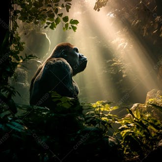 Imagem de um gorila sentado pacificamente em uma floresta verdejante 12