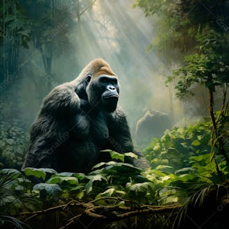 Imagem de um gorila sentado pacificamente em uma floresta verdejante 14