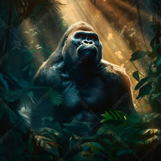 Imagem de um gorila sentado pacificamente em uma floresta verdejante 16