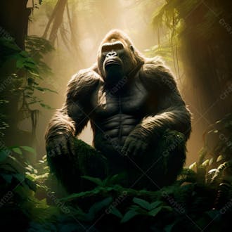 Imagem de um gorila sentado pacificamente em uma floresta verdejante 21