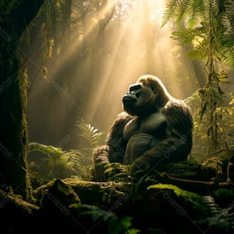 Imagem de um gorila sentado pacificamente em uma floresta verdejante 24