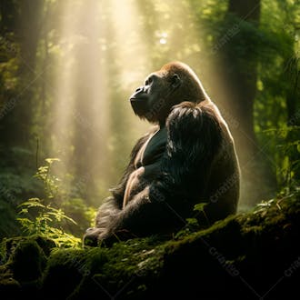 Imagem de um gorila sentado pacificamente em uma floresta verdejante 28