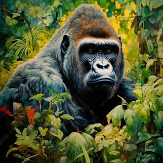 Imagem de um gorila sentado pacificamente em uma floresta verdejante 31