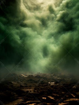 Imagem de fundo, explosão de fumaça e nuvens em tons verdes 1