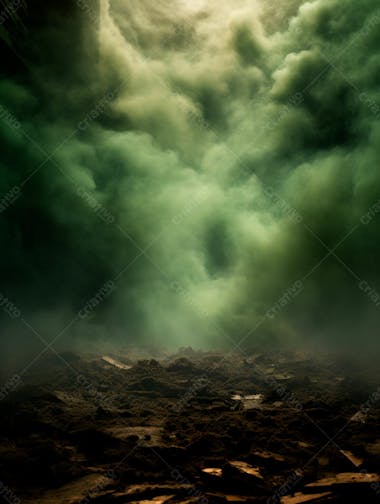 Imagem de fundo, explosão de fumaça e nuvens em tons verdes 1