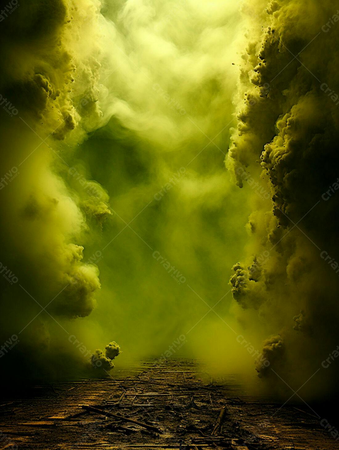 Nuvem tóxica verde paisagem apocalíptica