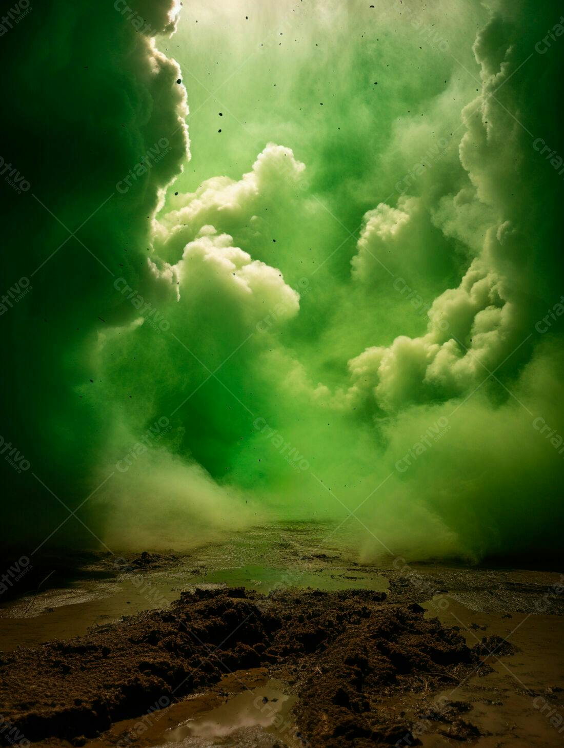 Nuvem verde sobre solo marrom
