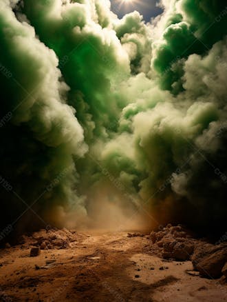 Imagem de fundo, explosão de fumaça e nuvens em tons verdes 32