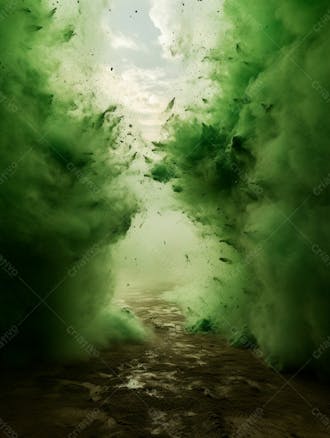 Imagem de fundo, explosão de fumaça e nuvens em tons verdes 35