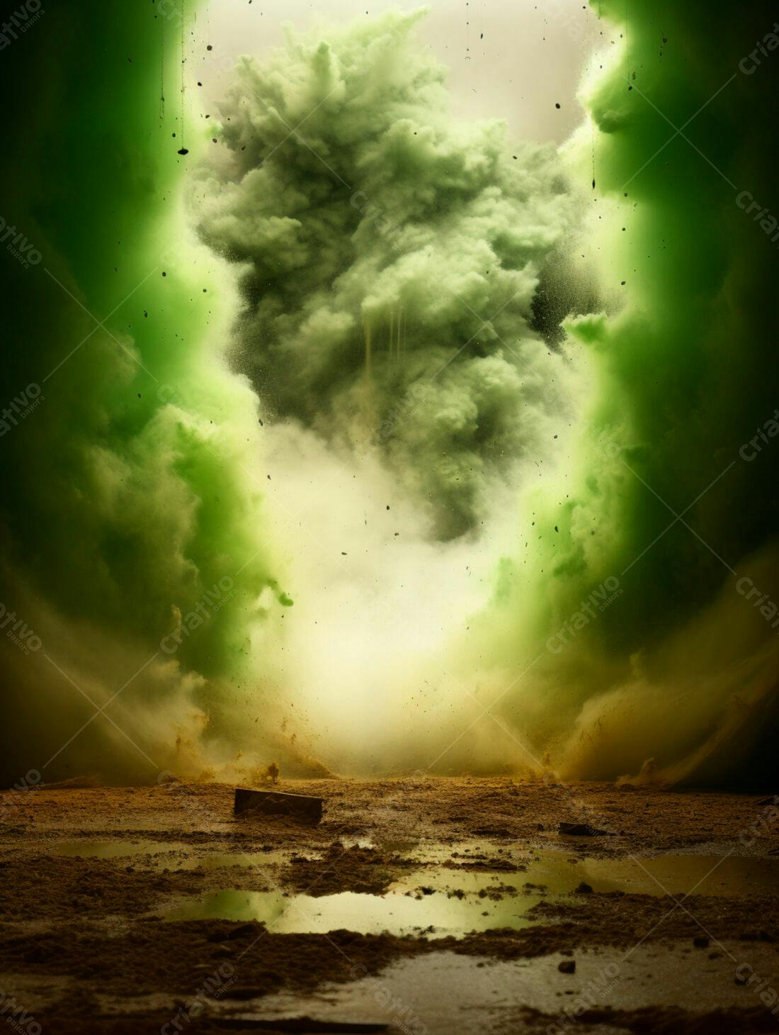 Explosão Verde com Nuvens de Poeira