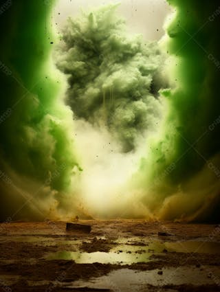 Imagem de fundo, explosão de fumaça e nuvens em tons verdes 52