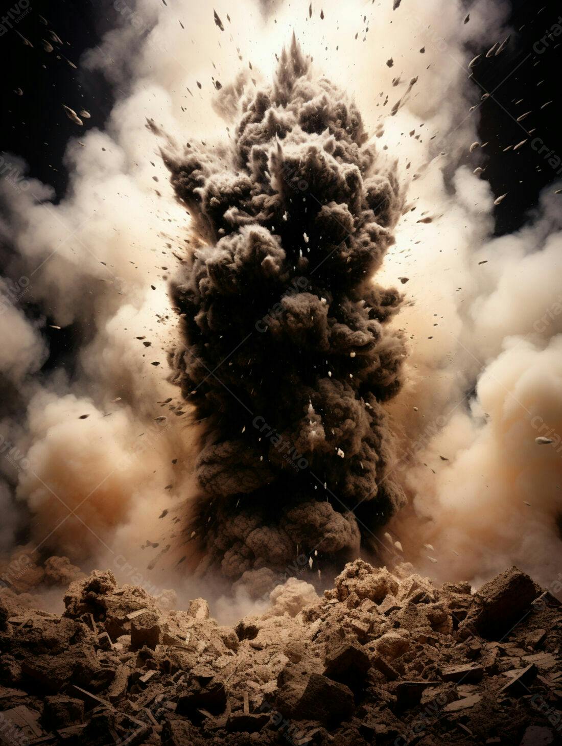 Explosão de poeira e destroços