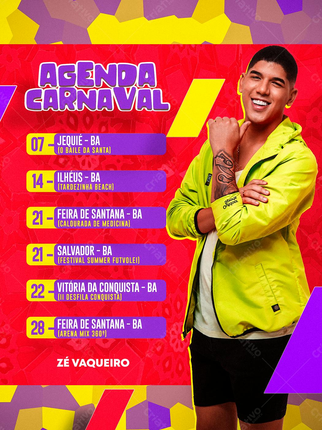 Flyer Agenda Carnaval Zé Vaqueiro PSD Editável