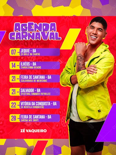 Flyer ze vaqueiro agenda carnaval social media psd editavel