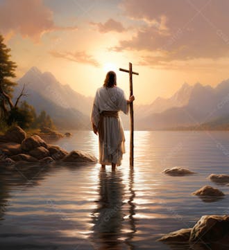 Imagem de jesus cristo entrando no oceano 1