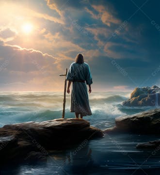Imagem de jesus cristo entrando no oceano 3