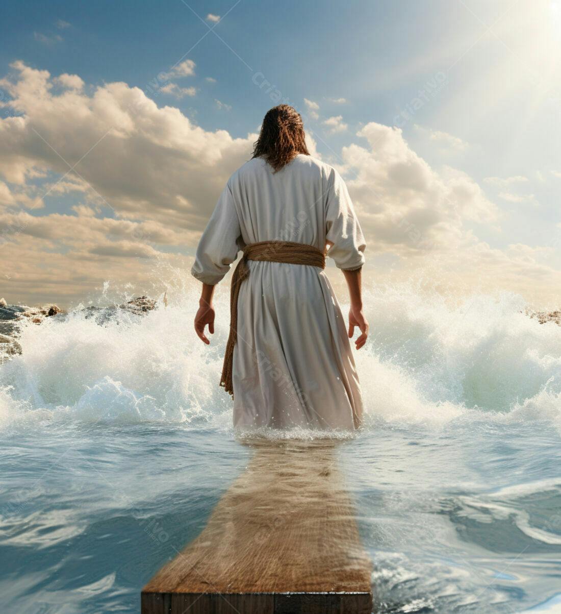 Jesus caminhando sobre as águas agitadas