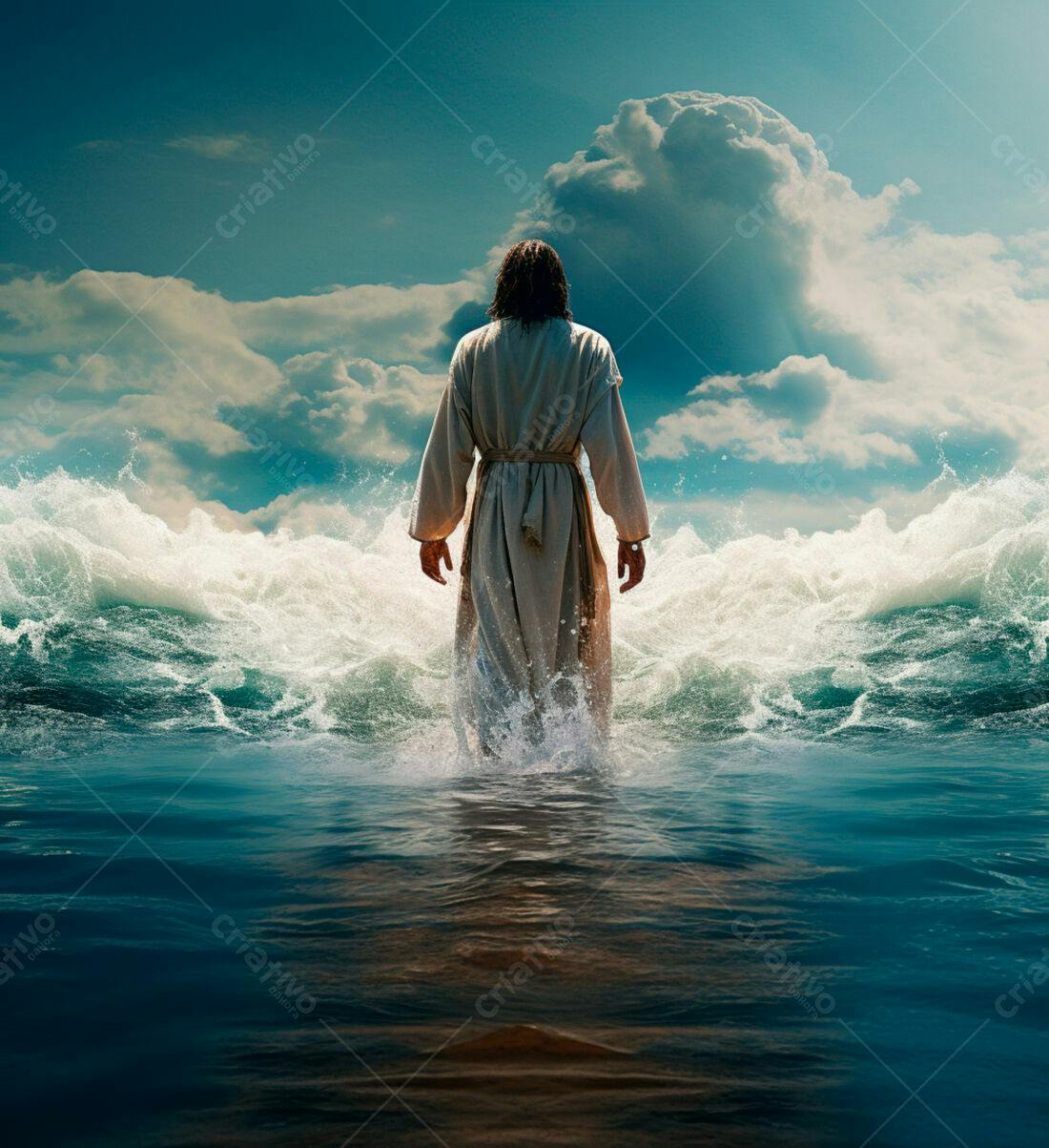 Jesus caminhando sobre as águas tempestuosas