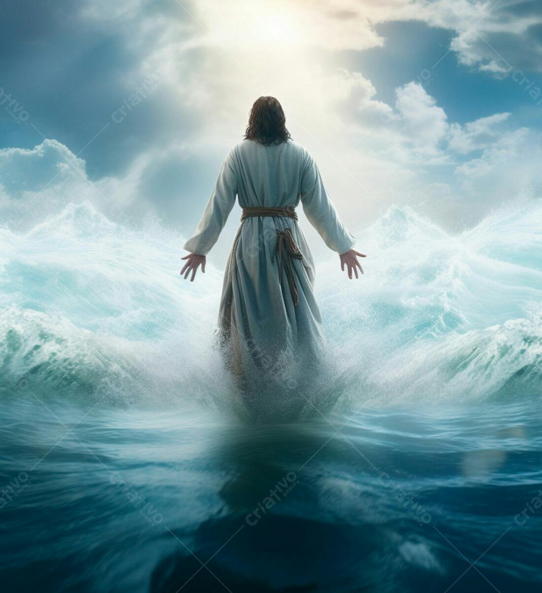 Jesus caminhando sobre as águas tumultuadas