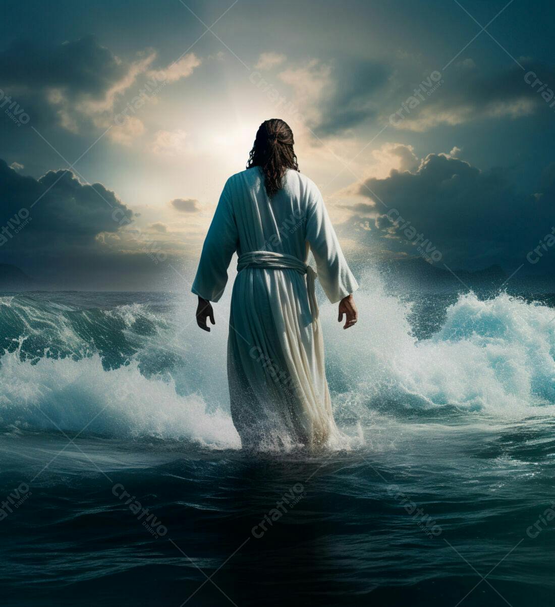 Jesus caminhando sobre as águas tempestuosas