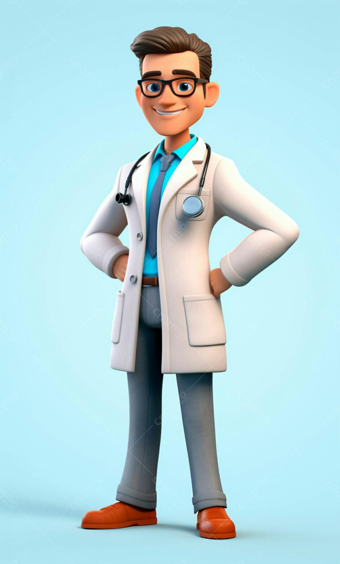 Médico animado de jaleco branco