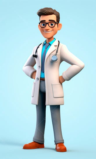 Médico em desenho animado de jaleco modelo 3d 1
