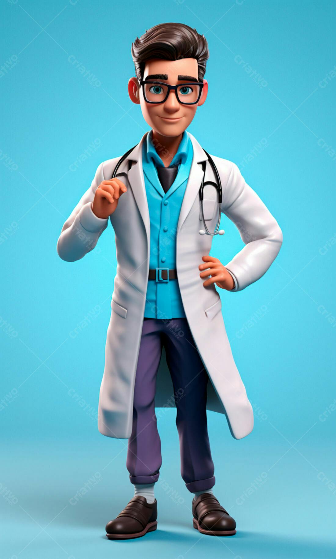 Médico desenho animado fundo azul