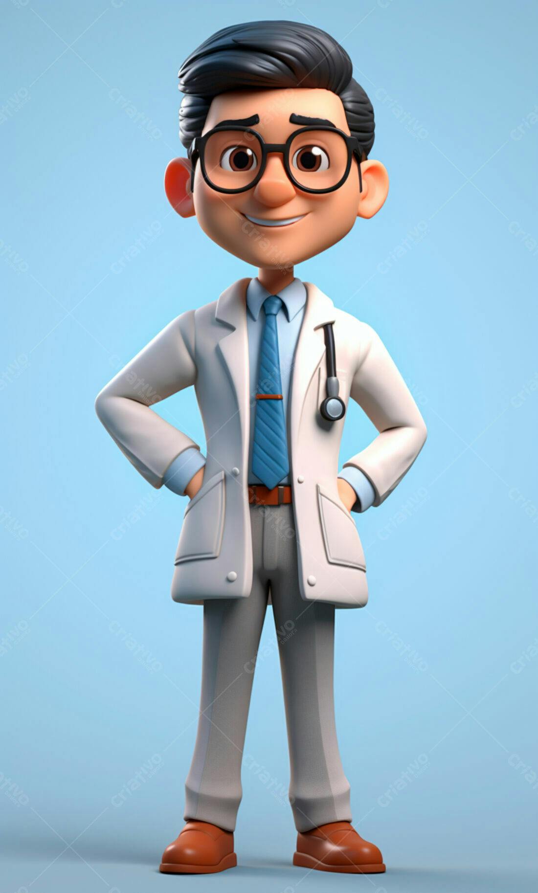 Médico Cartoon Sorrindo em Fundo Azul