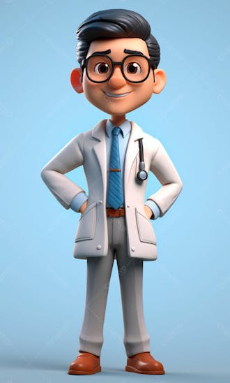 Médico em desenho animado de jaleco modelo 3d 4