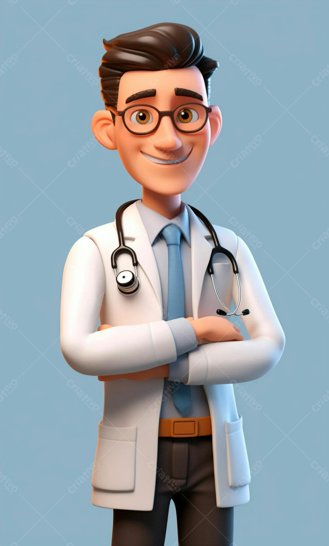 Médico 3D sorridente braços cruzados