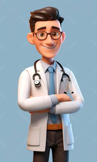 Médico em desenho animado de jaleco modelo 3d 5