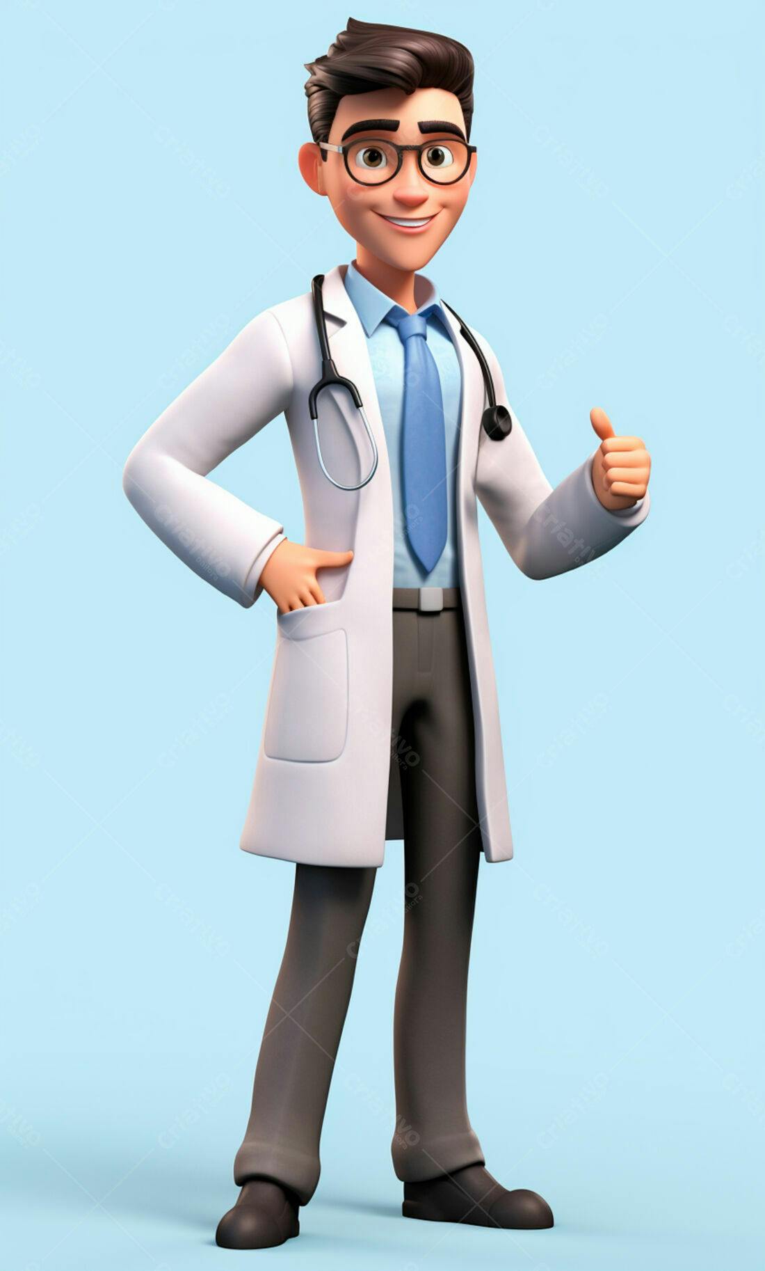 Médico sorridente em fundo azul claro