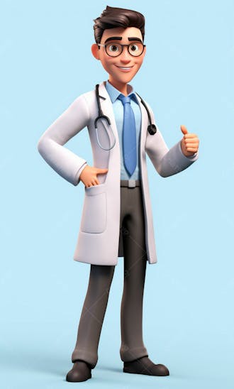 Médico em desenho animado de jaleco modelo 3d 6