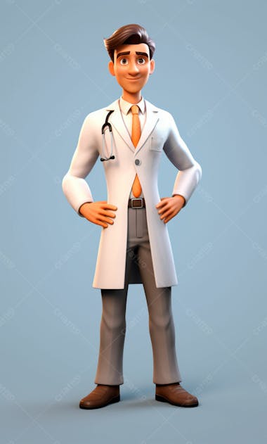 Médico em desenho animado de jaleco modelo 3d 7