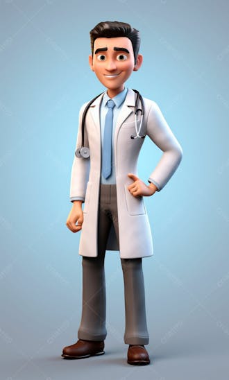 Médico em desenho animado de jaleco modelo 3d 9