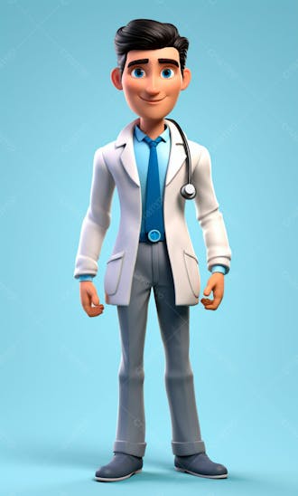 Médico em desenho animado de jaleco modelo 3d 10
