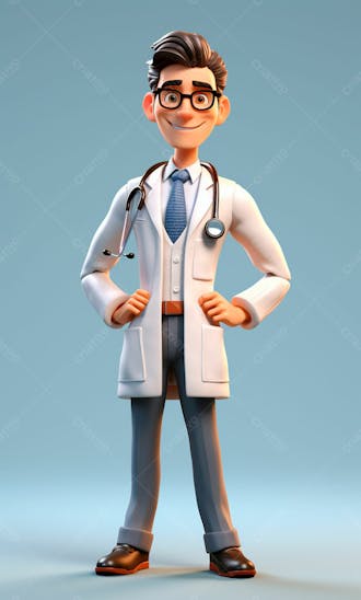 Médico em desenho animado de jaleco modelo 3d 11