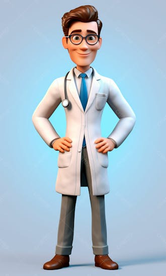 Médico em desenho animado de jaleco modelo 3d 12
