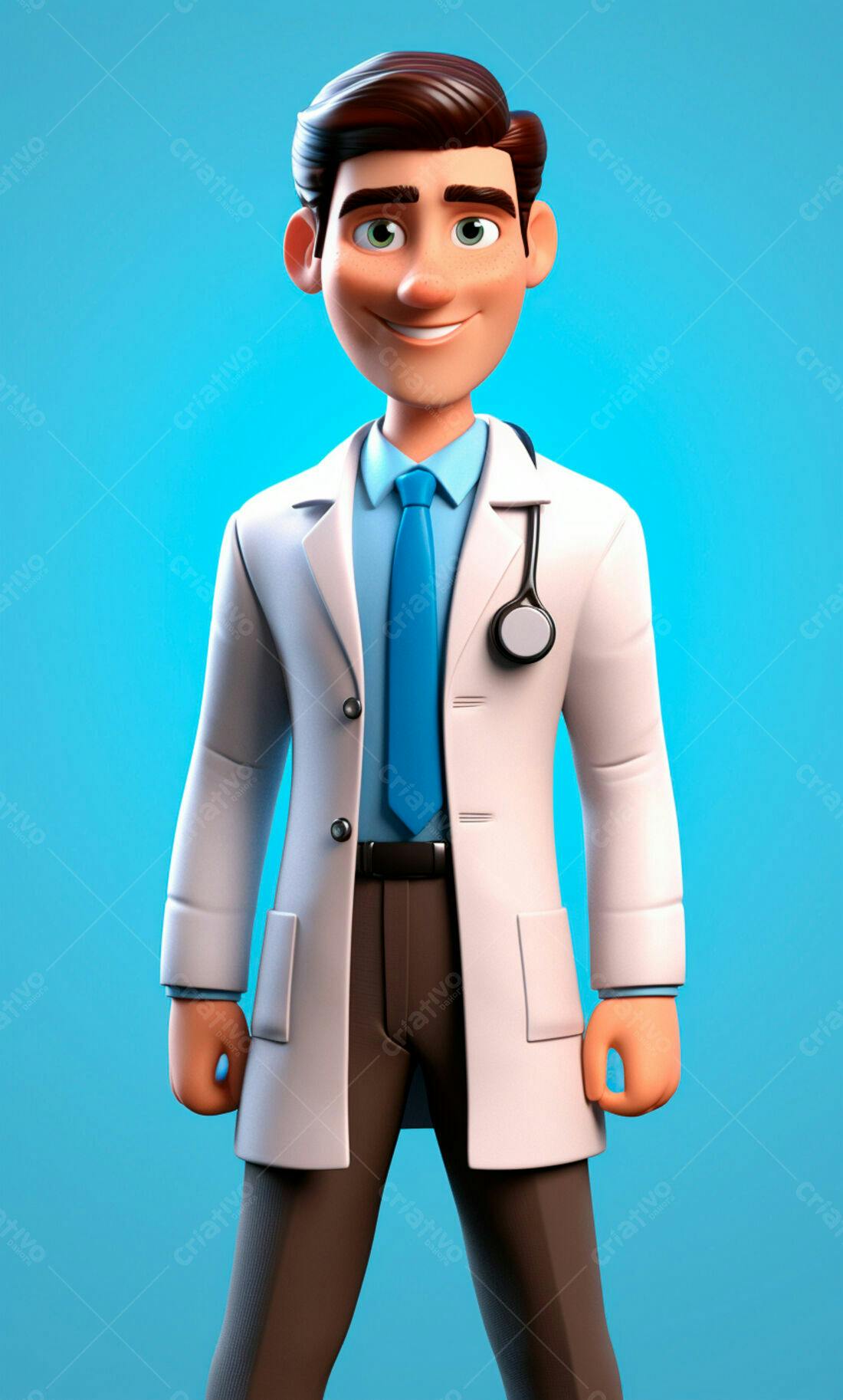 Médico desenho animado sorrindo fundo azul