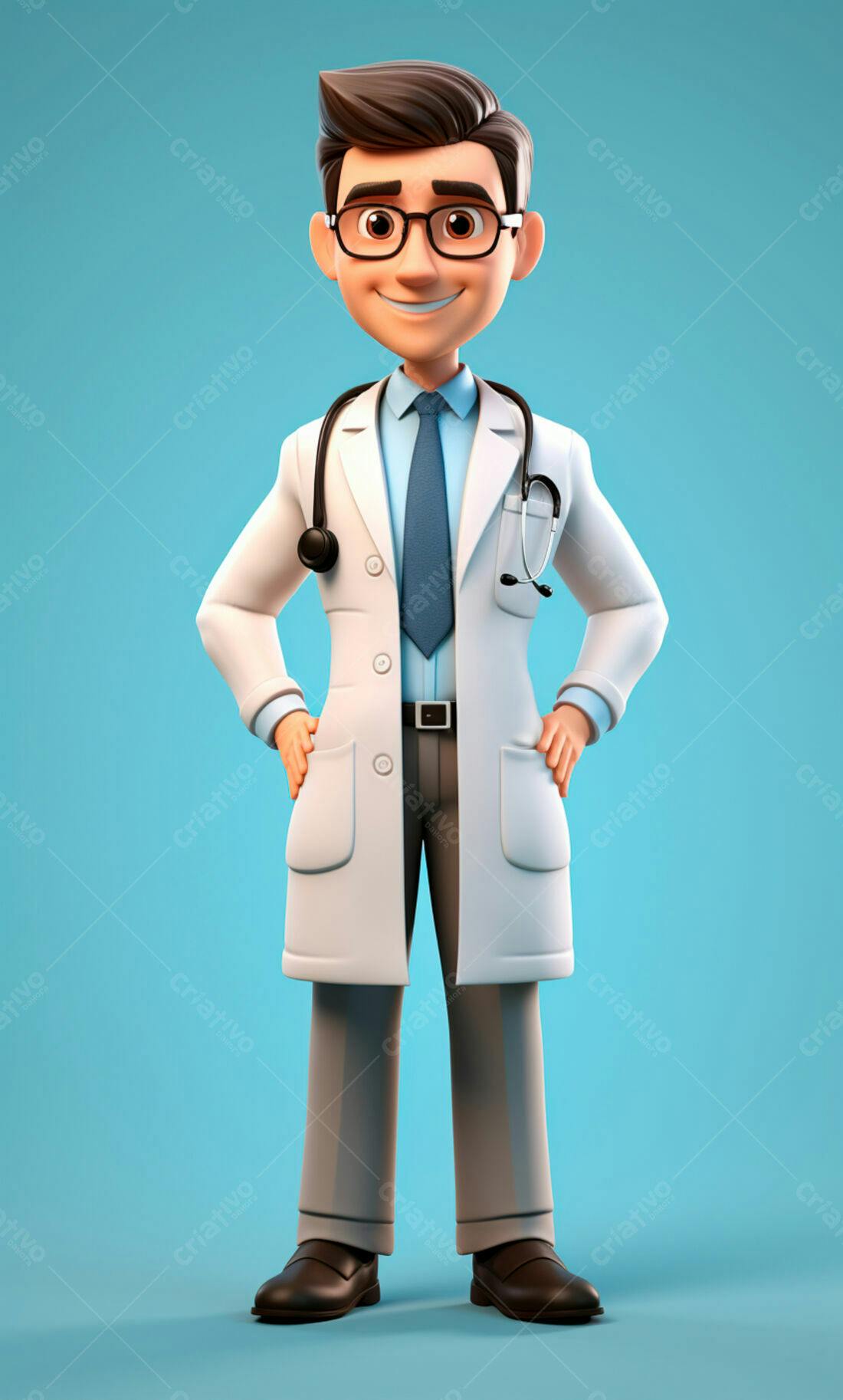Médico cartum alegre fundo azul