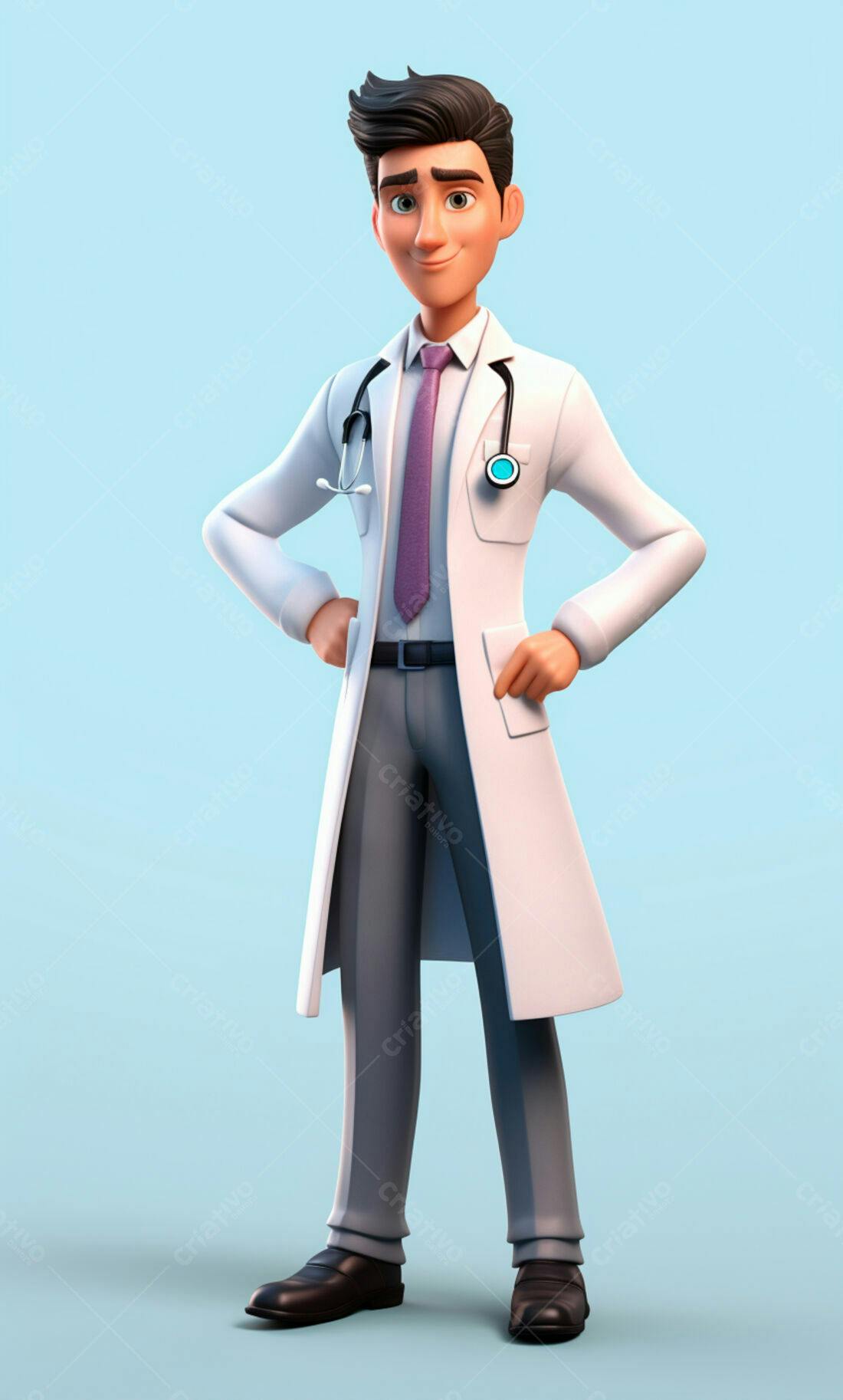 Médico 3D confiante em fundo azul