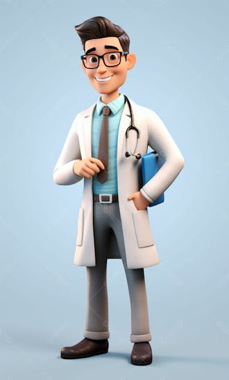 Médico em desenho animado de jaleco modelo 3d 18
