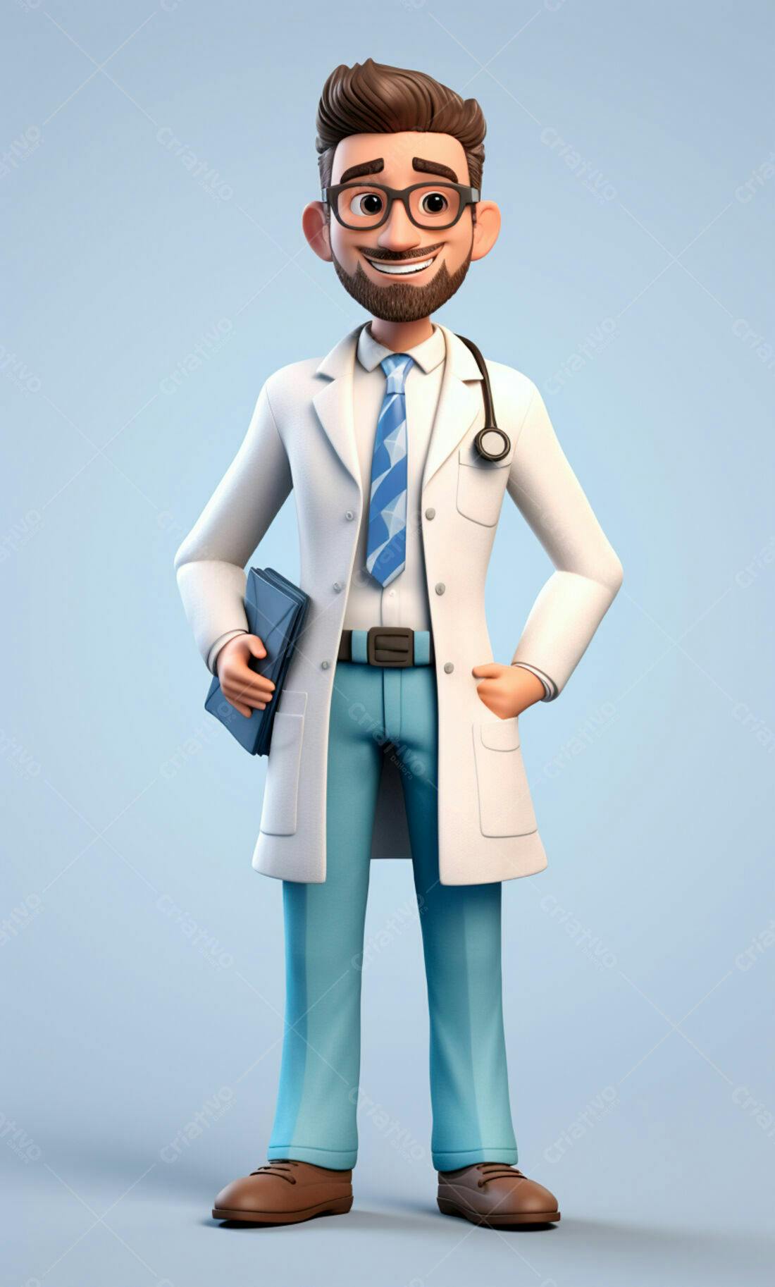 Médico Desenho animado sorrindo com prontuário