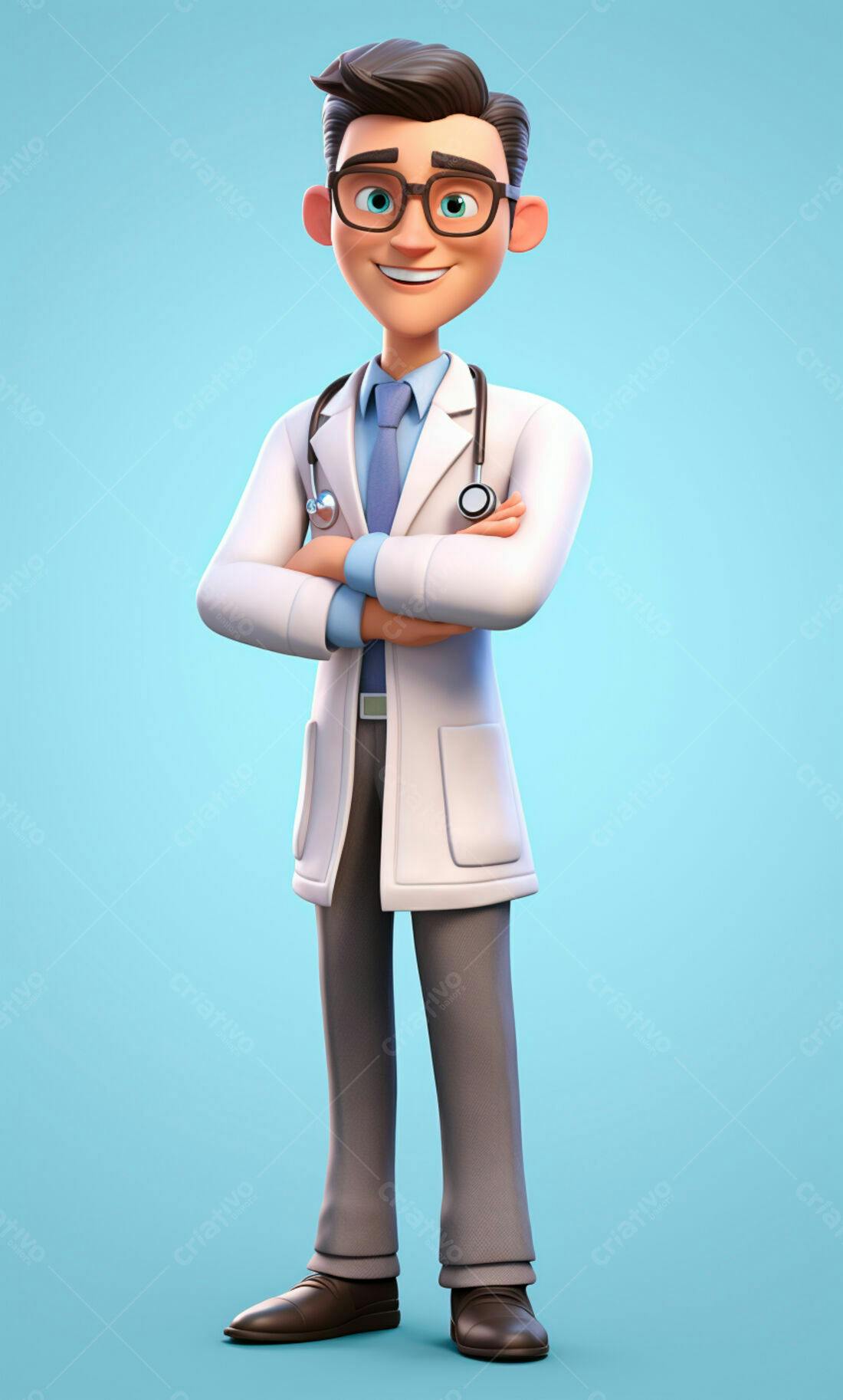 Médico Desenho Animado Braços Cruzados