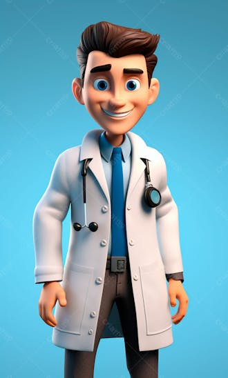 Médico em desenho animado de jaleco modelo 3d 23